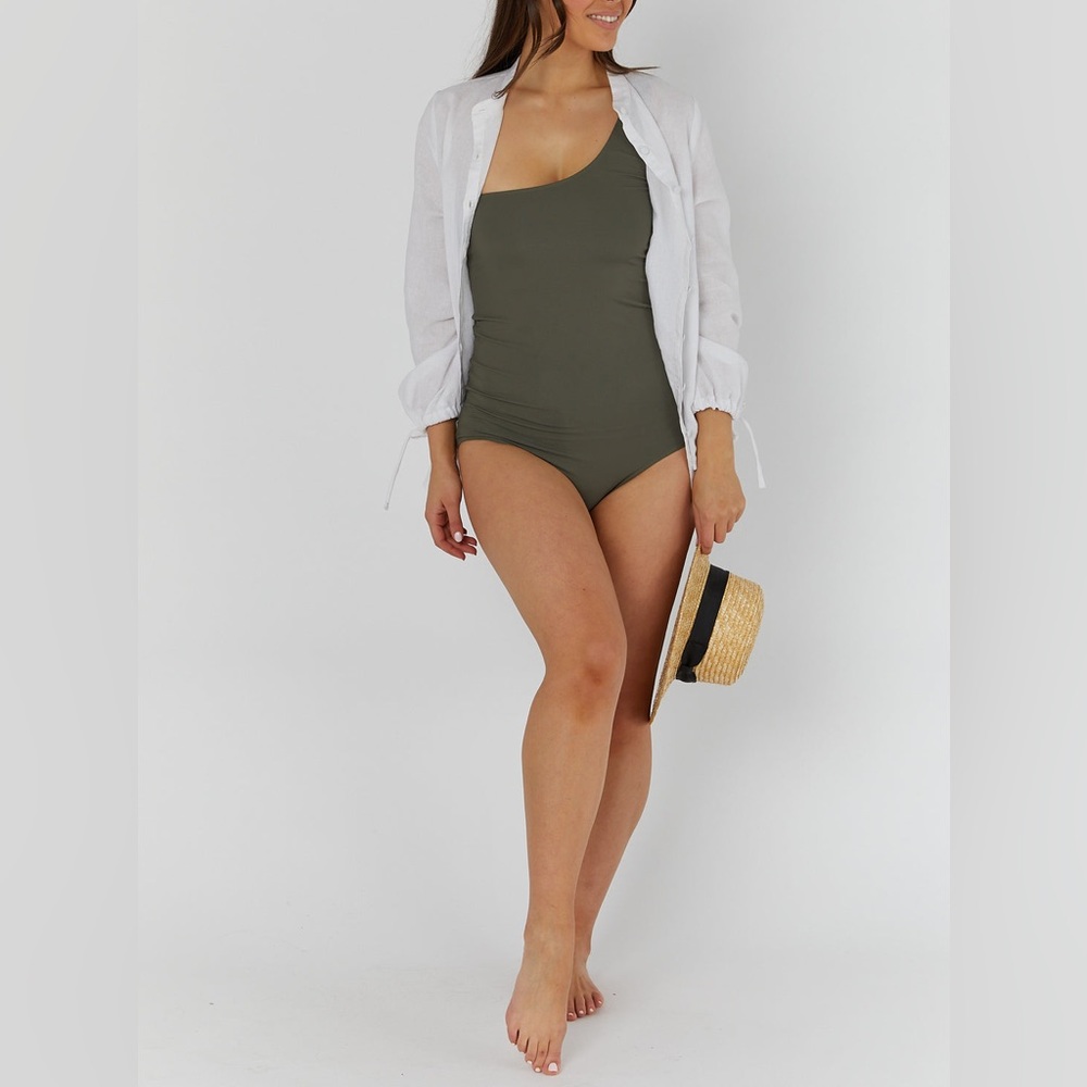 Elegant Olive One-Shoulder Women's Swimwear - Picture 8 of 8